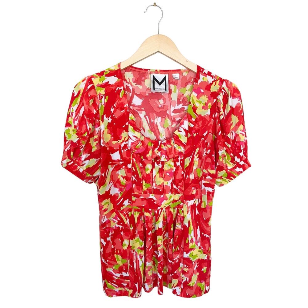 MARC BOUWER Abstract Print Top Blouse Scoop Neck Pullover Lightweight Small